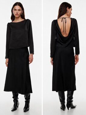 Aritzia Wilfred Villeroy Satin Open Back Blouse Black Size 2XS